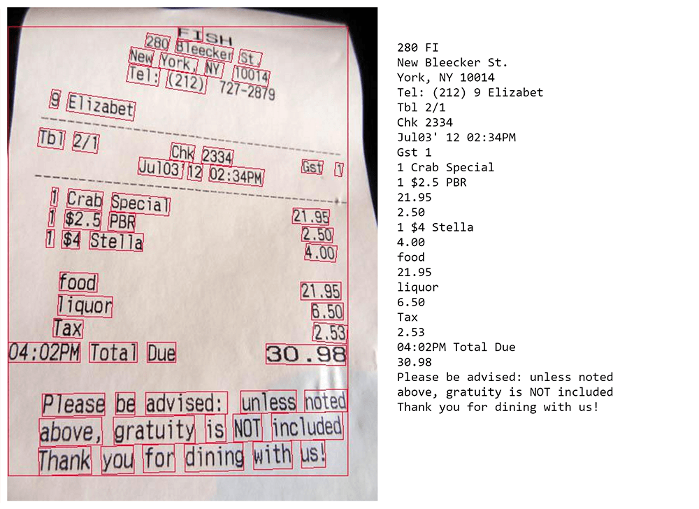 ocr text recognistion on expense receipt